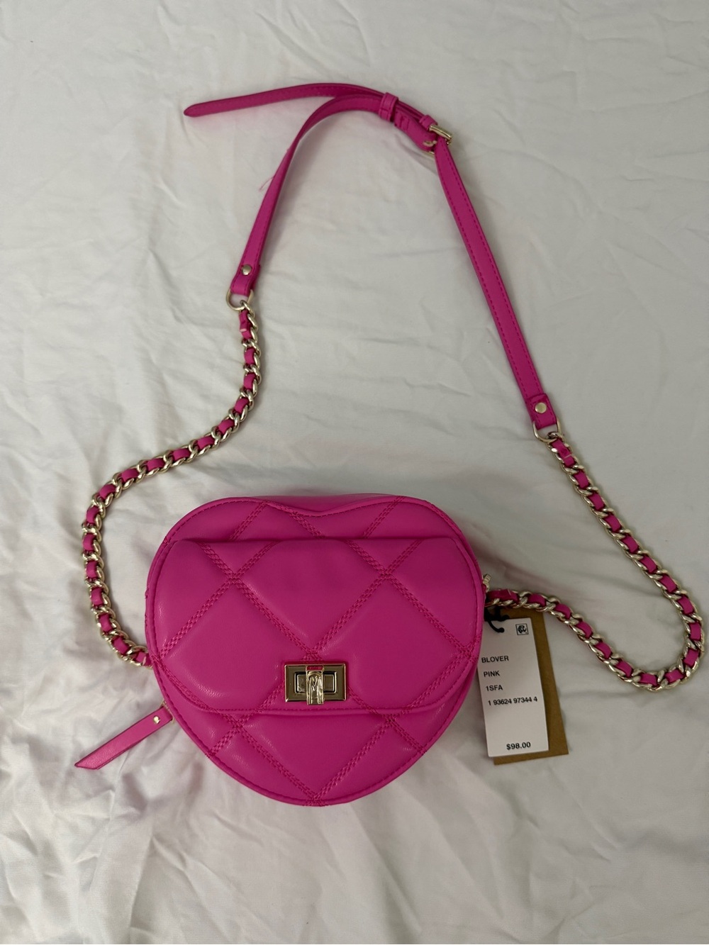 Steve Madden Hot Pink Quilted Heart Crossbody with Chain Strap